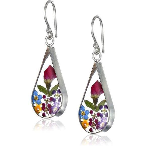 Jewelry - Sterling Silver Pressed Flower Teardrop Earrings